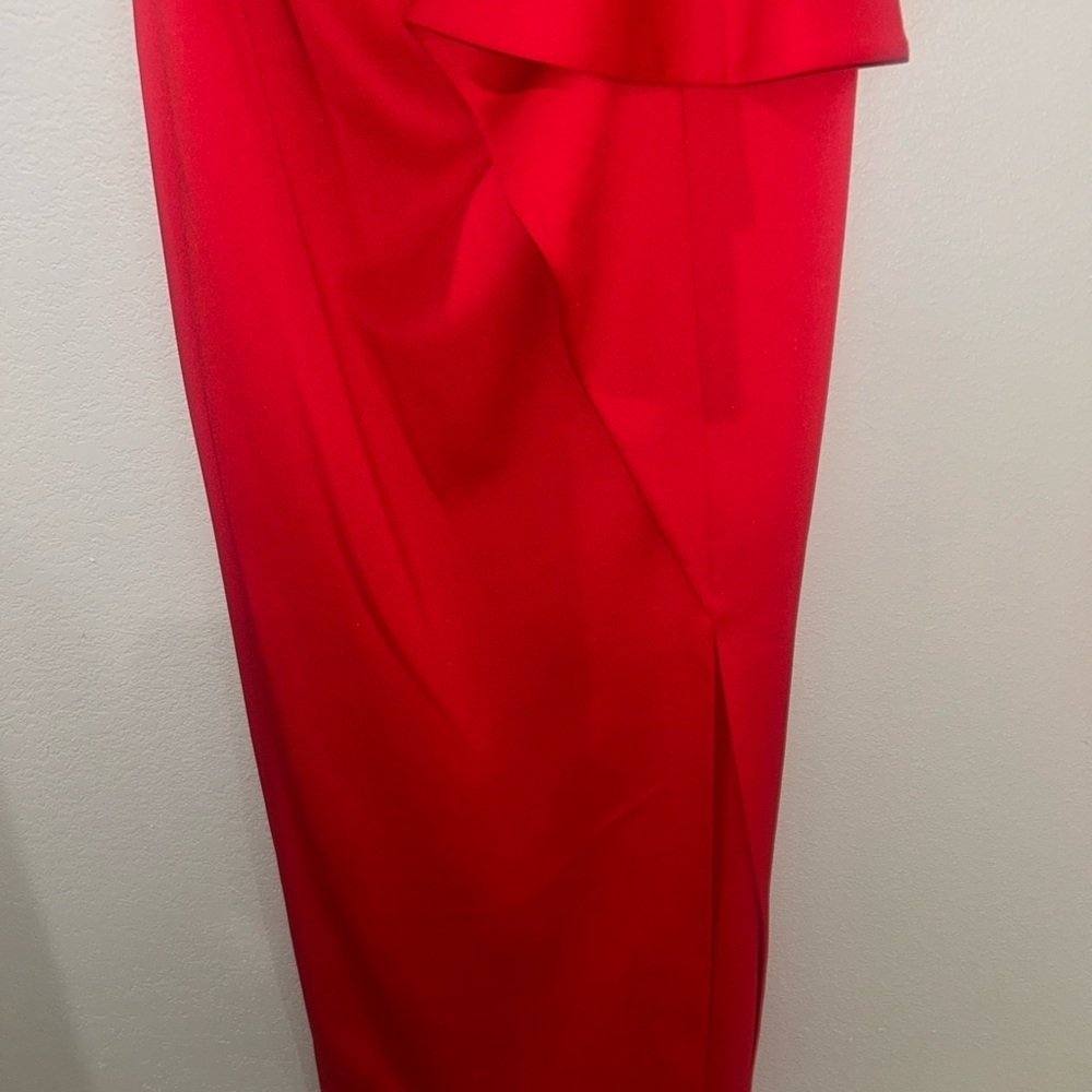 Eliza J One Shoulder Ruffle Red Gown Dress Size 16 - Picture 5 of 16